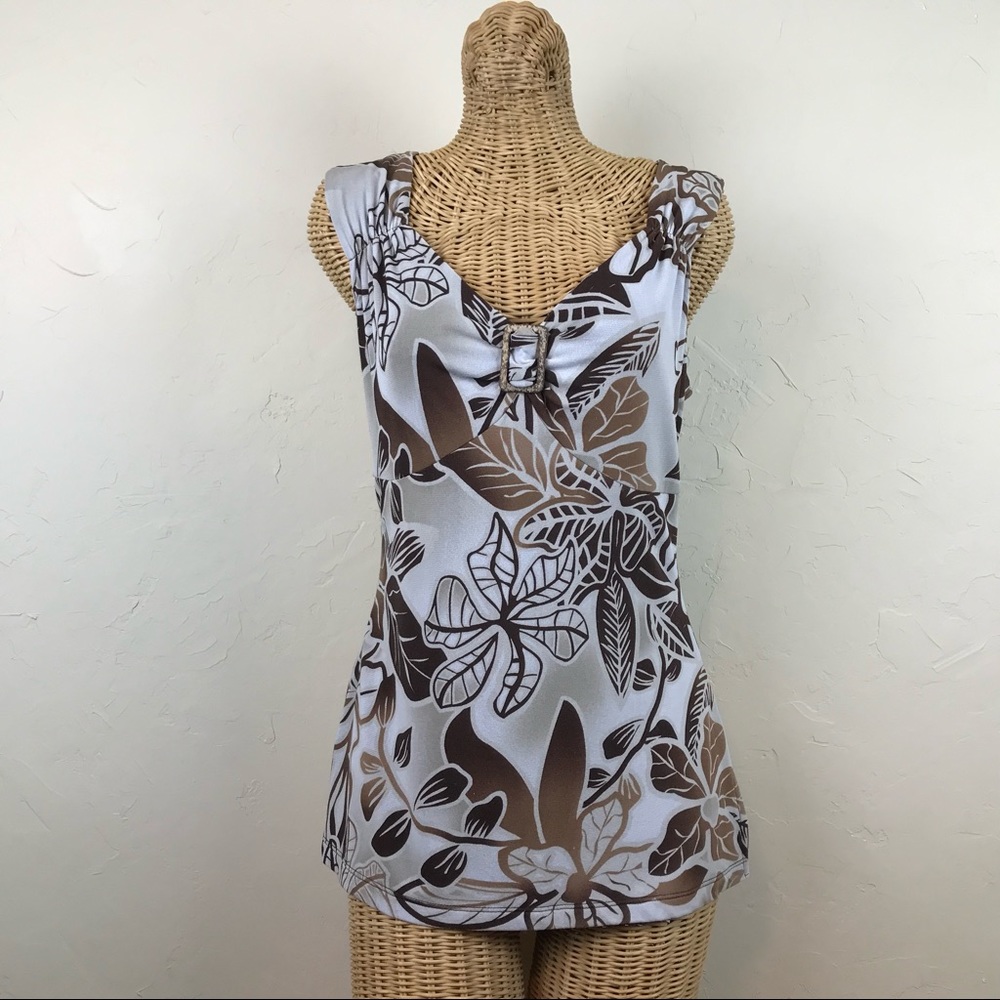 STYLE & CO. Tropical Hawaiian Aloha Buckle Top M - Picture 3 of 8